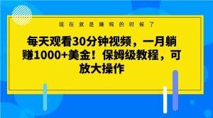 每天观看30分钟视频，一月躺赚1000+美金！保姆级教程，可放大操作【揭秘】-米壳知道—知识分享平台