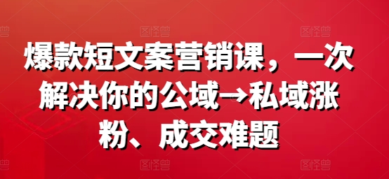 爆款短文案营销课，一次解决你的公域→私域涨粉、成交难题-米壳知道—知识分享平台