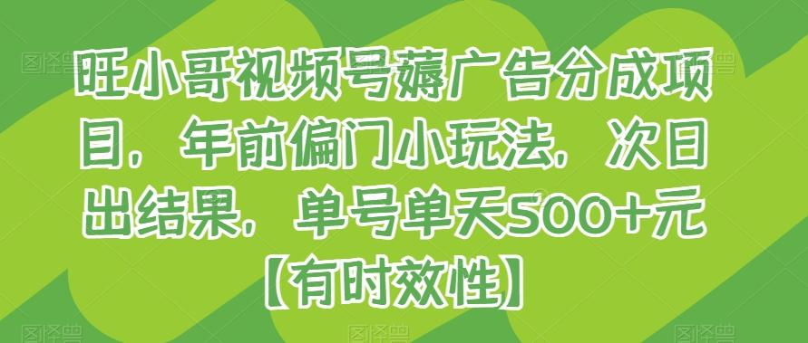 旺小哥视频号薅广告分成项目，年前偏门小玩法，次日出结果，单号单天500+元【有时效性】-米壳知道—知识分享平台