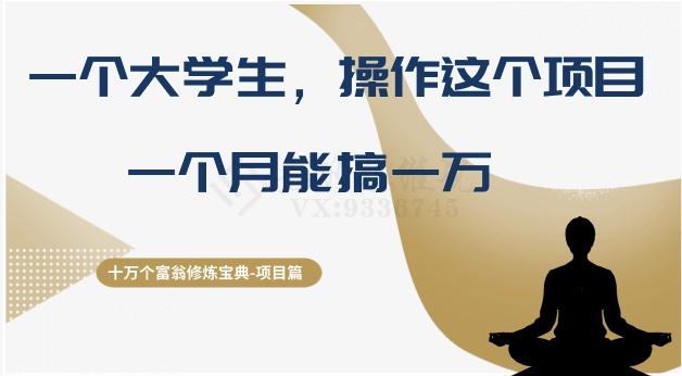 十万个富翁修炼宝典之4.一个大学生操作这个项目，一个月能搞一万-米壳知道—知识分享平台