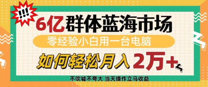 6亿群体蓝海市场，零经验小白用一台电脑，如何轻松月入过w【揭秘】-米壳知道—知识分享平台