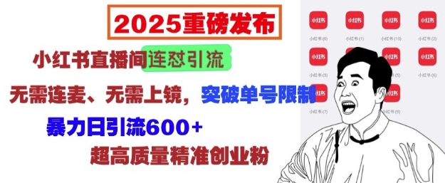 2025重磅发布：小红书直播间连怼引流，无需连麦、无需上镜，突破单号限制，暴力日引流600+-米壳知道—知识分享平台