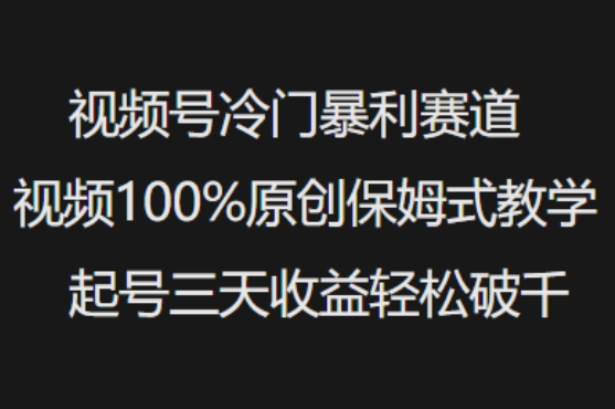 视频号冷门暴利赛道视频100%原创保姆式教学起号三天收益轻松破千-米壳知道—知识分享平台