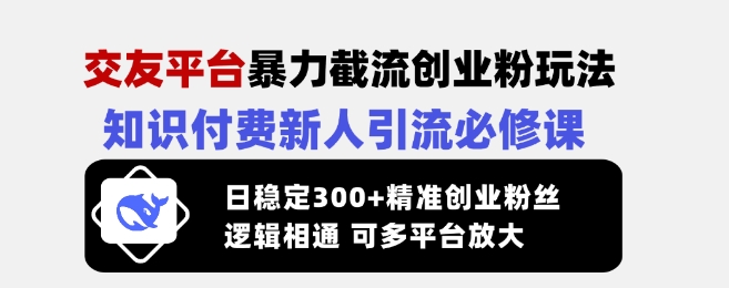 交友平台暴力截流创业粉玩法，知识付费新人引流必修课，日稳定300+精准创业粉丝，逻辑相通可多平台放大-米壳知道—知识分享平台