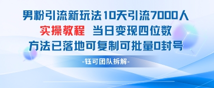 男粉引流新玩法10天引流7000人当日变现四位数可复制可批量0封号-米壳知道—知识分享平台