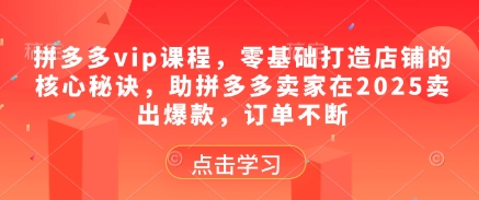 拼多多vip课程，零基础打造店铺的核心秘诀，助拼多多卖家在2025卖出爆款，订单不断-米壳知道—知识分享平台