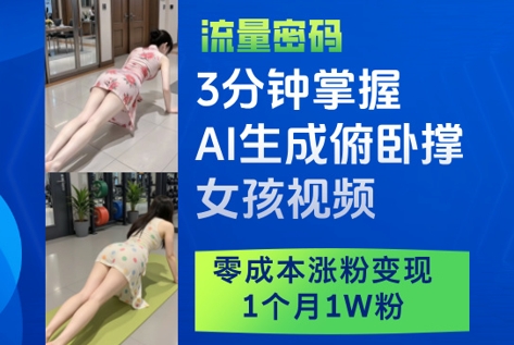 3分钟掌握AI生成俯卧撑女孩视频，零成本涨粉变现，1个月1W粉-米壳知道—知识分享平台