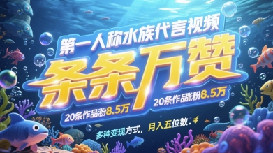 第一人称水族代言视频，条条万赞，20条作品涨粉7.8W，多种变现方式月入五位数-米壳知道—知识分享平台