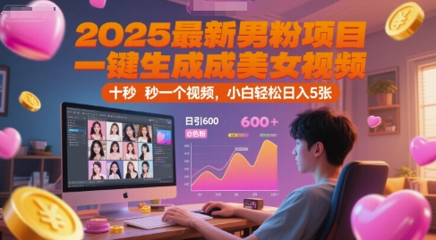 2025最新男粉项目，一键生成美女视频，日引600+色粉 十秒一个视频，小白轻松日入5张【揭秘】-米壳知道—知识分享平台
