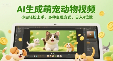AI生成萌宠动物视频，小白轻松上手，多种变现方式，日入4位数-米壳知道—知识分享平台
