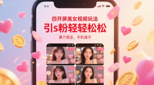 四开屏美女视频玩法，引s粉轻轻松松，暴力掘金，手机操作【揭秘】-米壳知道—知识分享平台