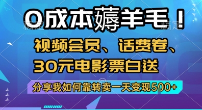 0成本薅羊毛!视频会员、话费卷、30元电影票白送，分享我如何靠转卖一天变现5张+【揭秘】-米壳知道—知识分享平台