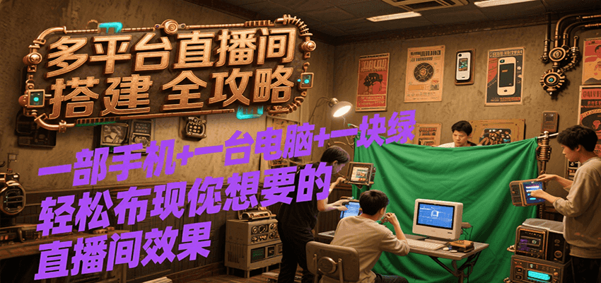 多平台直播间搭建全攻略，一部手机+一台电脑+一块绿布轻松实现你想要的直播间效果-米壳知道—知识分享平台