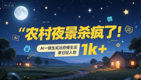 农村夜景杀疯了！AI一键生成治愈系慢生活，单日狂入1k+-米壳知道—知识分享平台