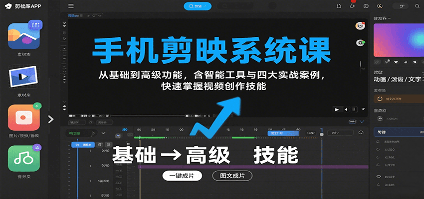 手机剪映系统课，从基础到高级功能，含智能工具与四大实战案例，快速掌握视频创作技能-米壳知道—知识分享平台
