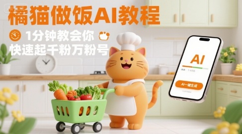 有趣的橘猫买菜做饭视频，用AI一键搞定，1分钟教会你，快速起千粉万粉号-米壳知道—知识分享平台