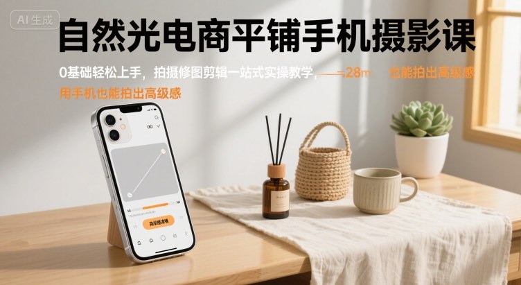 自然光电商平铺手机摄影课，0基础轻松上手，拍摄修图剪辑一站式实操教学，用手机也能拍出高级感-米壳知道—知识分享平台