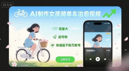 AI制作女孩骑单车治愈视频，流量大，起号快，快速起千粉万粉号-米壳知道—知识分享平台