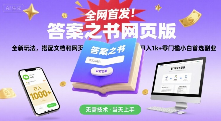 全网首发！答案之书网页版，全新玩法，搭配文档和网页，日入1k+零门槛小白首选副业【揭秘】-米壳知道—知识分享平台