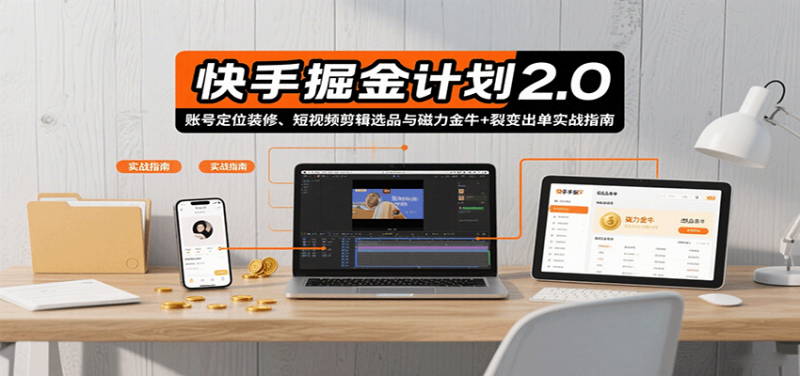 快手掘金计划2.0，账号定位装修、短视频剪辑选品与磁力金牛+裂变出单实战指南-米壳知道—知识分享平台