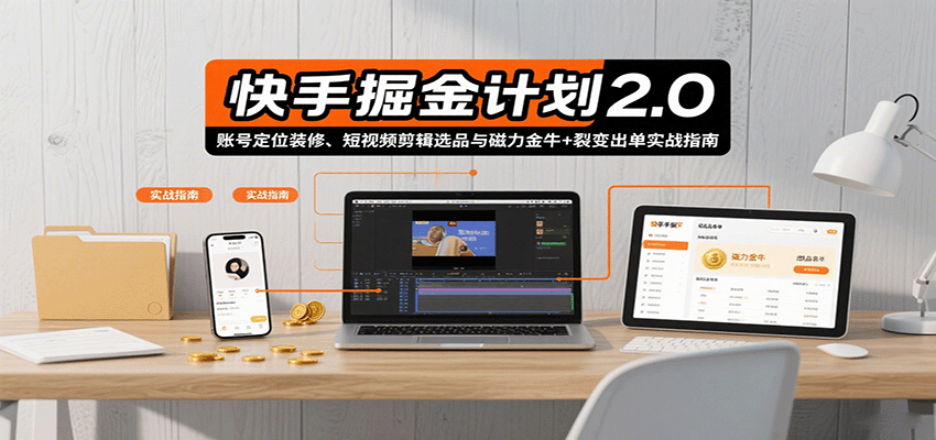 快手掘金计划2.0，账号定位装修、短视频剪辑选品与磁力金牛+裂变出单实战指南-米壳知道—知识分享平台