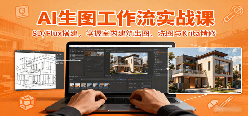 AI生图工作流实战课:SD/Flux搭建,掌握室内建筑出图、洗图与Krita精修-米壳知道—知识分享平台