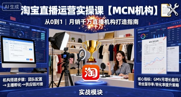 淘宝直播运营实操课【MCN机构】，从0到1做一家月销千W的直播机构-米壳知道—知识分享平台