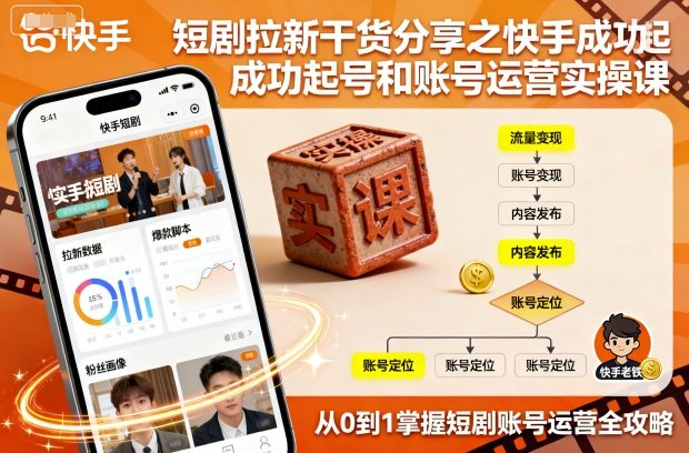 短剧拉新干货分享之快手成功起号和账号运营实操课-米壳知道—知识分享平台
