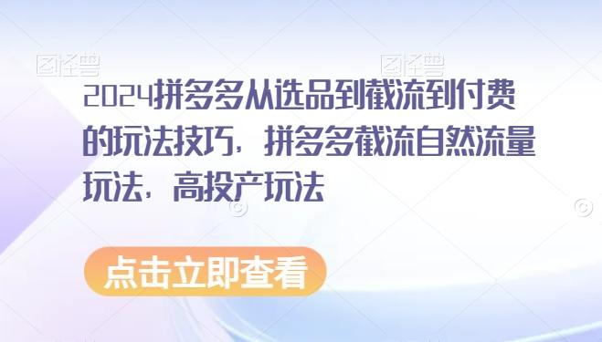 2024拼多多从选品到截流到付费的玩法技巧，拼多多截流自然流量玩法，高投产玩法-米壳知道—知识分享平台