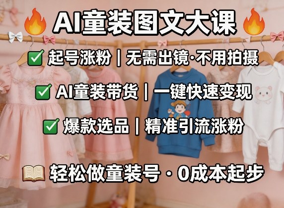 AI童装图文剪辑，某社群童装图文大课，起号涨粉、AI童装带货、爆款选品，无需出镜和拍摄-米壳知道—知识分享平台