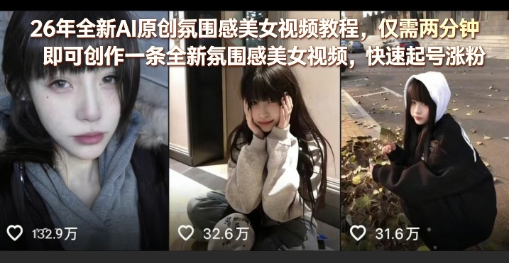 26年全新AI原创氛围感美女视频教程，仅需两分钟即可创作一条全新氛围感美女视频，快速起号涨粉-米壳知道—知识分享平台
