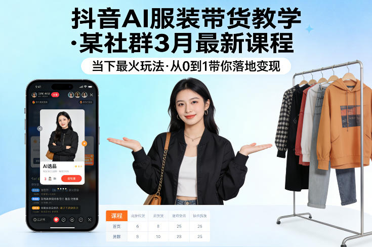 抖音AI服装带货教学，某社群3月最新课程，当下最火玩法，从0到1带你落地变现-米壳知道—知识分享平台