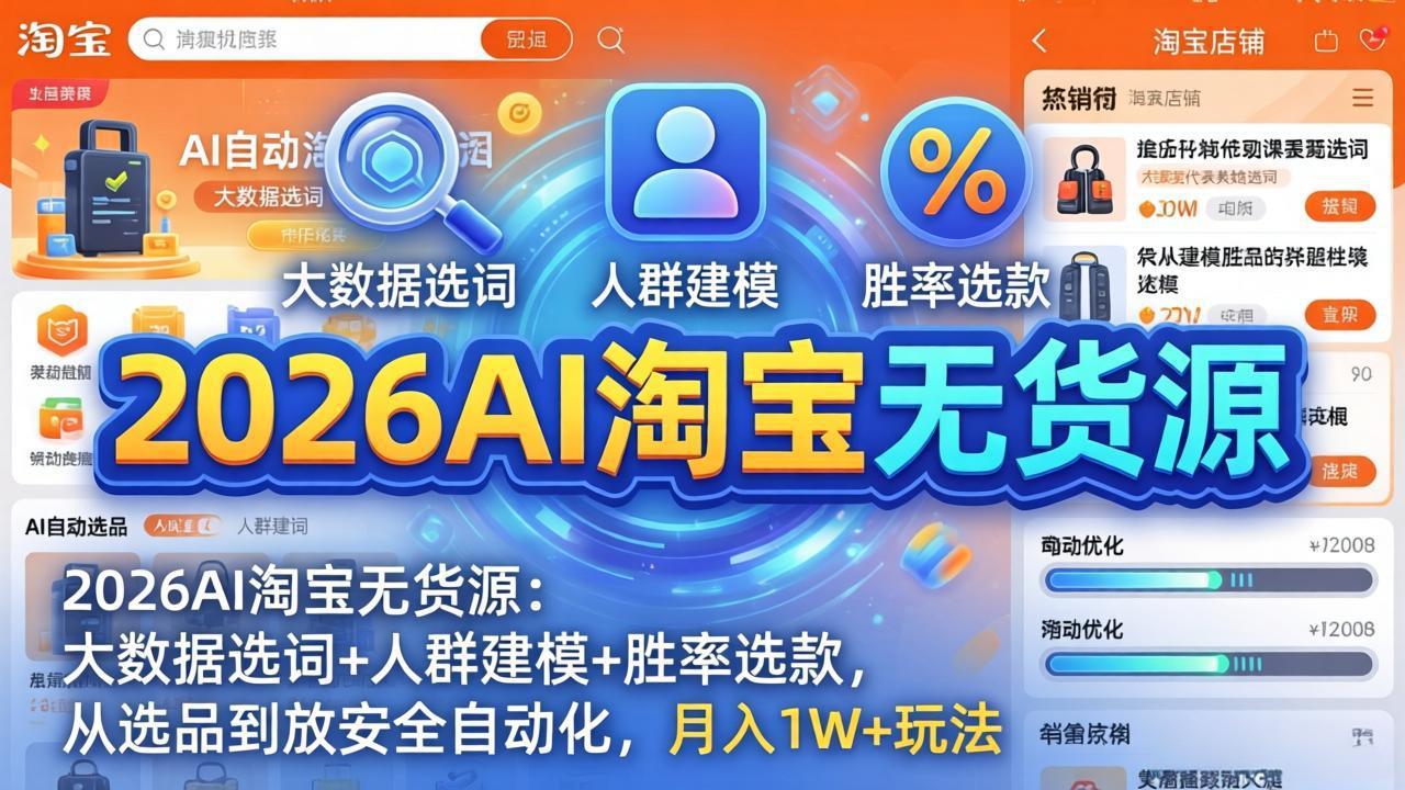 2026AI淘宝无货源：大数据选词+人群建模+胜率选款，从选品到放大全自动化，月入1W+玩法-米壳知道—知识分享平台