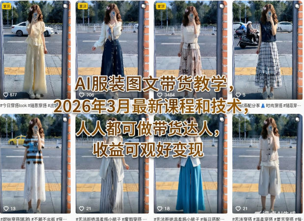 AI服装图文带货教学，2026年3月最新课程和技术，人人都可做带货达人，收益可观好变现-米壳知道—知识分享平台