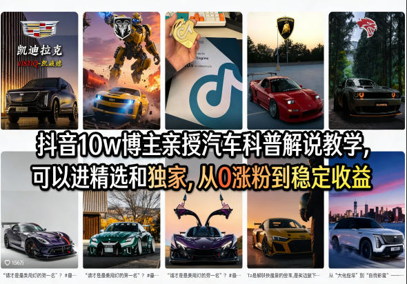 抖音10w博主亲授汽车科普解说教学，可以进精选和独家，从0涨粉到稳定收益(详细视频课程+1T素材)-米壳知道—知识分享平台