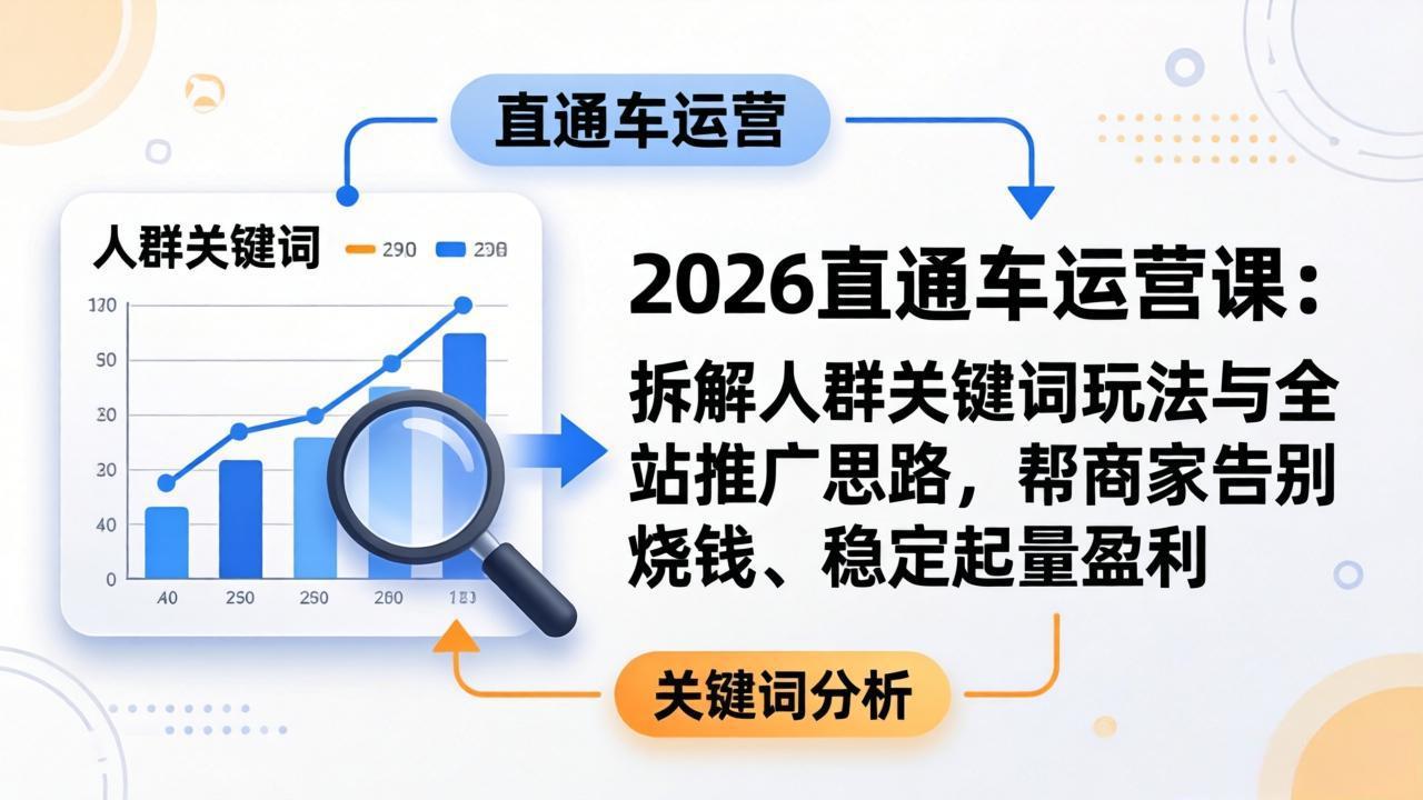2026直通车运营课:拆解人群关键词玩法与全站推广思路,帮商家告别烧钱、稳定起量盈利-米壳知道—知识分享平台
