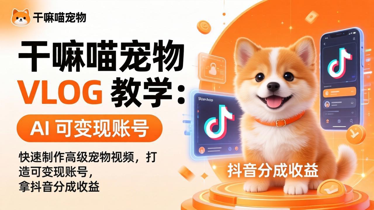 干嘛喵宠物 VLOG 教学:AI 快速制作高级宠物视频,打造可变现账号,拿抖音分成收益-米壳知道—知识分享平台