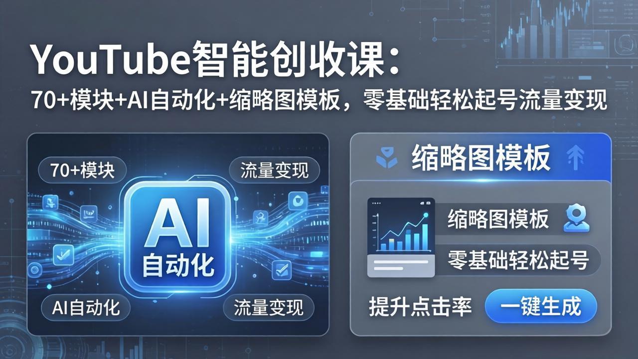 YouTube智能创收课：70+模块+AI自动化+缩略图模板，零基础轻松起号流量变现-米壳知道—知识分享平台
