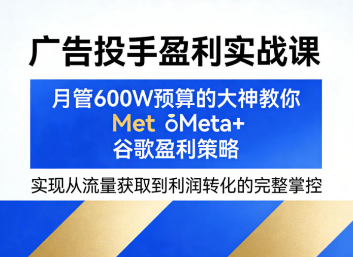 广告投手盈利实战课,月管600W预算的大神教你Meta+谷歌盈利策略,实现从流量获取到利润转化的完整掌控-米壳知道—知识分享平台