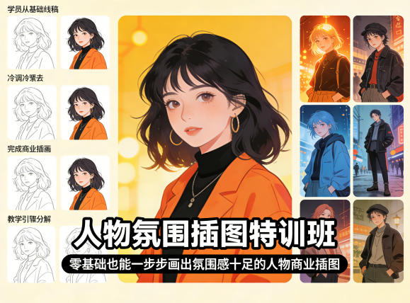 人物氛围插图特训班，零基础也能一步步画出氛围感十足的人物商业插图-米壳知道—知识分享平台