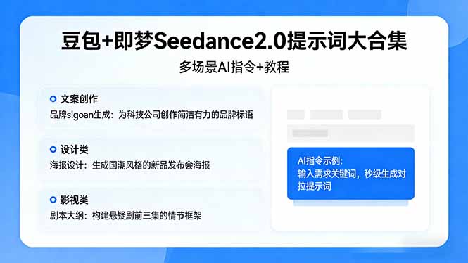 豆包+即梦Seedance2.0提示词大合集:多场景AI指令+教程,解锁文案、设计、影视高效创作-米壳知道—知识分享平台