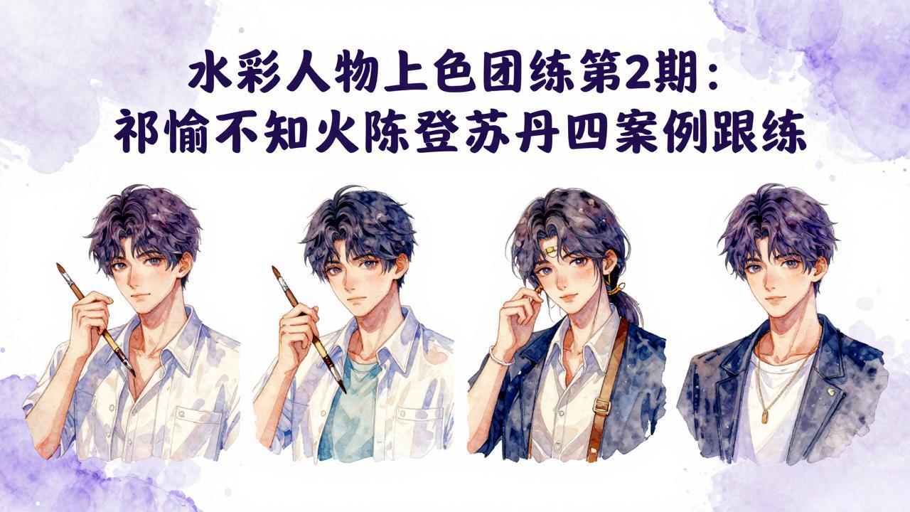 水彩人物上色团练第2期：祁煜不知火陈登苏丹四案例跟练，手把手提升绘画能力-米壳知道—知识分享平台