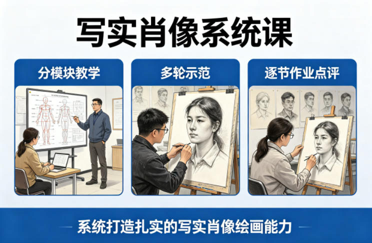 写实肖像系统课,全程分模块教学+多轮示范+逐节作业点评,系统打造扎实的写实肖像绘画能力-米壳知道—知识分享平台
