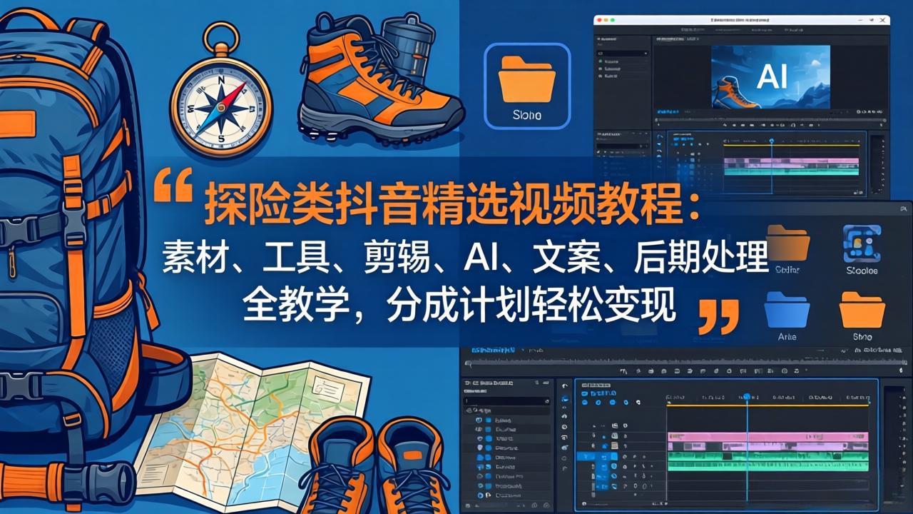 探险类抖音精选视频教程：素材、工具、剪辑、AI、文案、后期处理全教学，分成计划轻松变现-米壳知道—知识分享平台