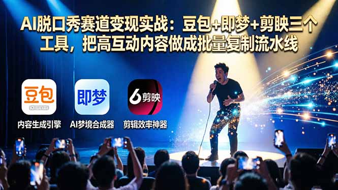 AI脱口秀赛道变现实战：豆包+即梦+剪映三个工具，把高互动内容做成批量复制流水线-米壳知道—知识分享平台