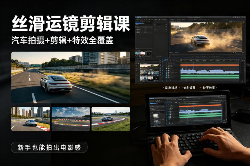 大叔丝滑运镜剪辑课，汽车拍摄+剪辑+特效全覆盖，新手也能拍出电影感-米壳知道—知识分享平台