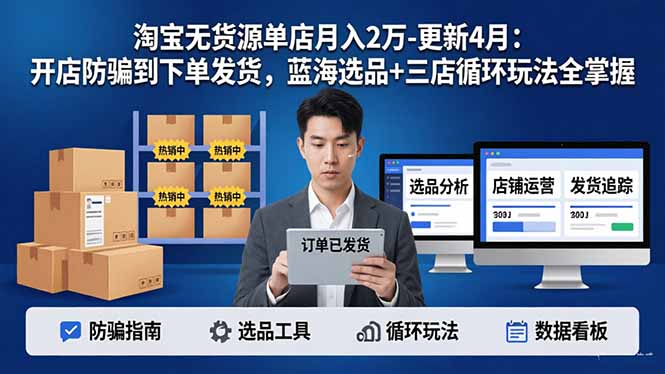 淘宝无货源5.0单店月入2万-更新4月:开店防骗到下单发货,蓝海选品+三店循环玩法全掌握-米壳知道—知识分享平台