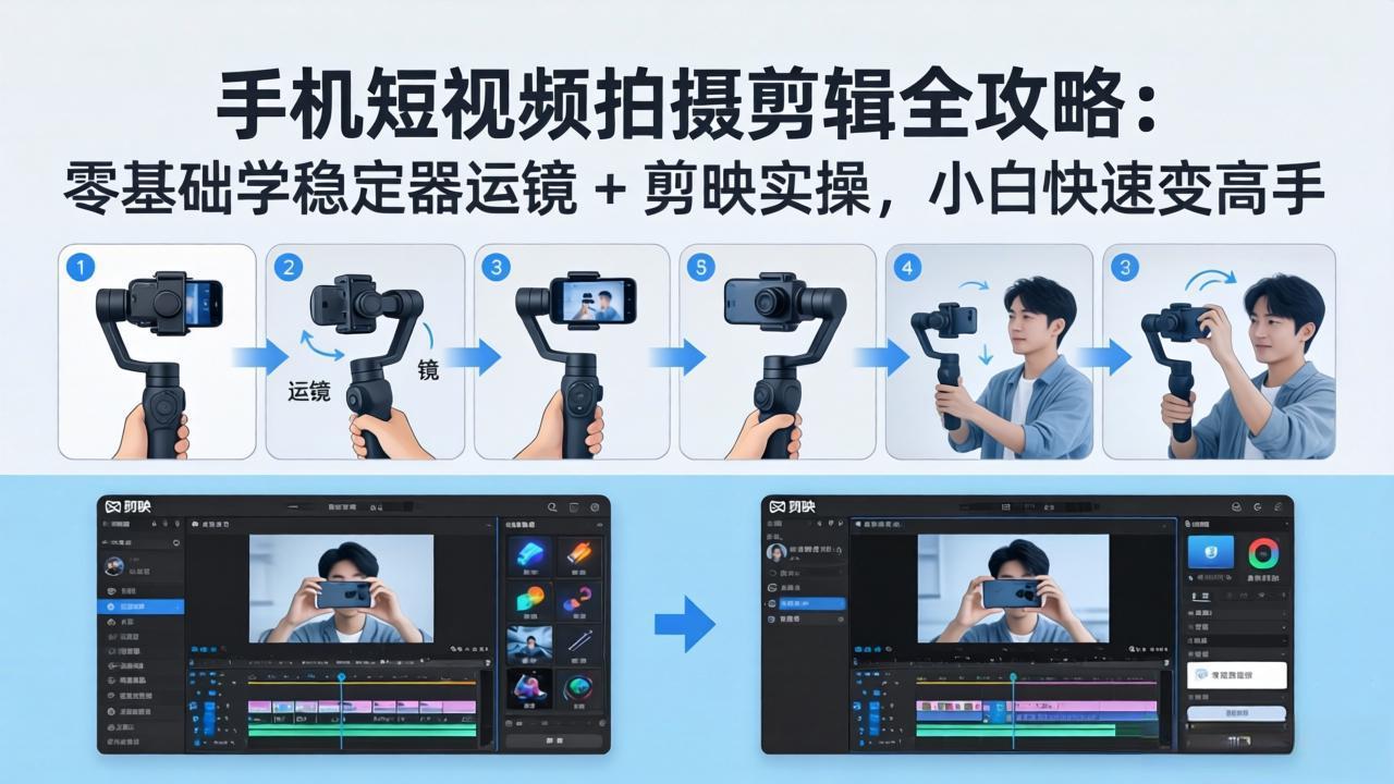 手机短视频拍摄剪辑全攻略：零基础学稳定器运镜 + 剪映实操，小白快速变高手-米壳知道—知识分享平台