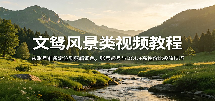 文鸳风景类视频教程:从账号准备定位到剪辑调色,账号起号与DOU+高性价比投放技巧-米壳知道—知识分享平台