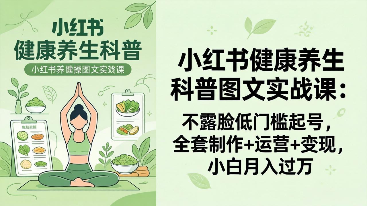 2026小红书健康养生科普图文实战课：不露脸低门槛起号，全套制作+运营+变现，小白月入过万-米壳知道—知识分享平台